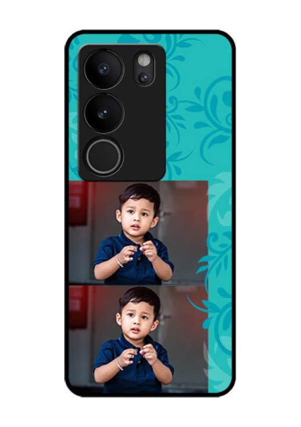 Vivo V29 5G Custom Glass Phone Case - With Photo And Green Floral Design