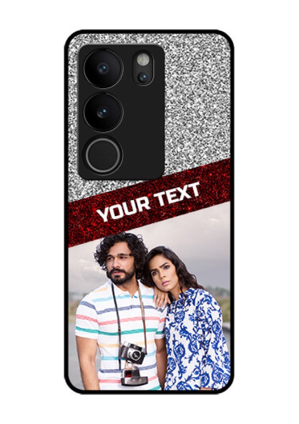 Vivo V29 5G Custom Glass Phone Case - Image Holder With Glitter Strip Design