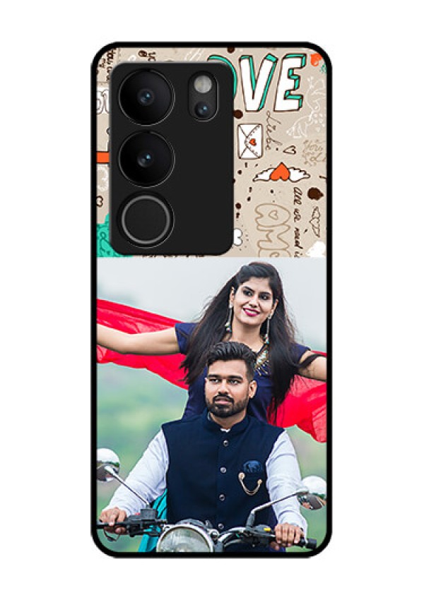 Vivo V29 5G Custom Glass Phone Case - Love Doodle Pattern