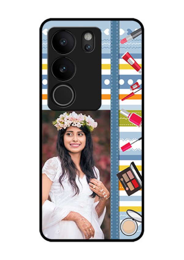 Vivo V29 5G Custom Glass Phone Case - Makeup Icons Design