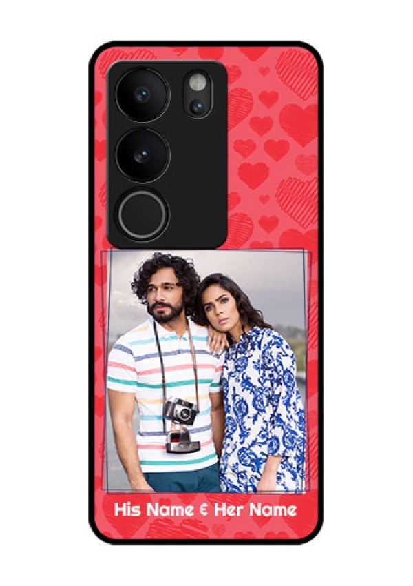Vivo V29 Pro 5G Custom Glass Phone Case - With Red Heart Symbols Design