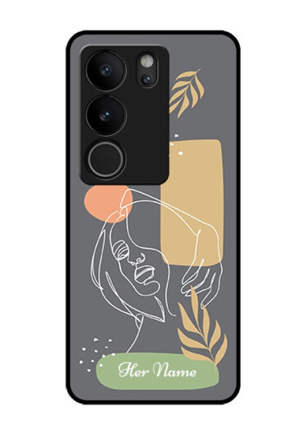 Vivo V29 Pro 5G Custom Glass Phone Case - Gazing Woman Line Art Design