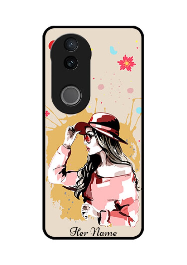 Vivo V50e 5G Custom Glass Phone Case - Women With Pink Hat Design