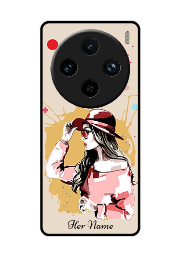 Vivo X100 Pro 5G Custom Glass Phone Case - Women With Pink Hat Design