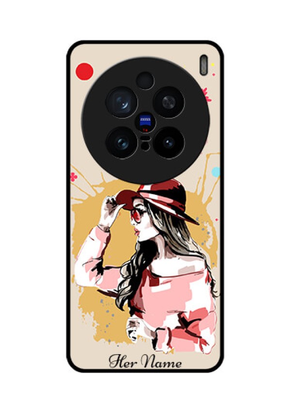 Vivo X200 Pro 5G Custom Glass Phone CaseWomen With Pink Hat Design