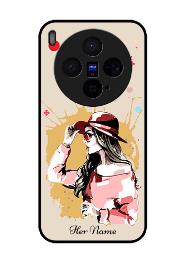 Vivo X300 5G Custom Glass Phone Case - Women With Pink Hat Design