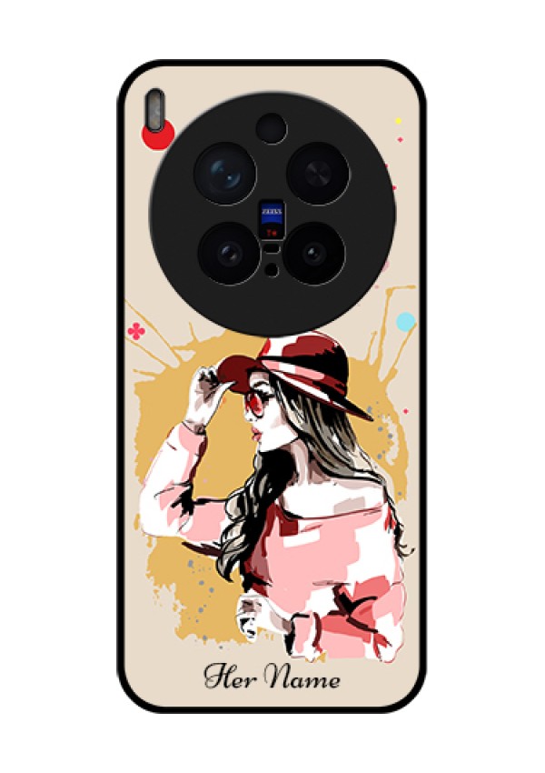 Vivo X300 Pro 5G Custom Glass Phone Case - Women With Pink Hat Design