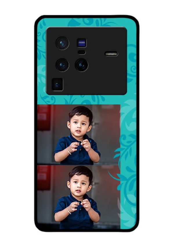 Vivo X80 Pro 5G Personalized Glass Phone Case - with Photo and Green Floral Design