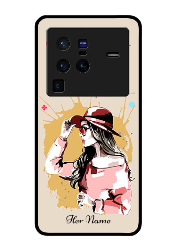 Vivo X80 Pro 5G Photo Printing on Glass Case - Women with pink hat Design