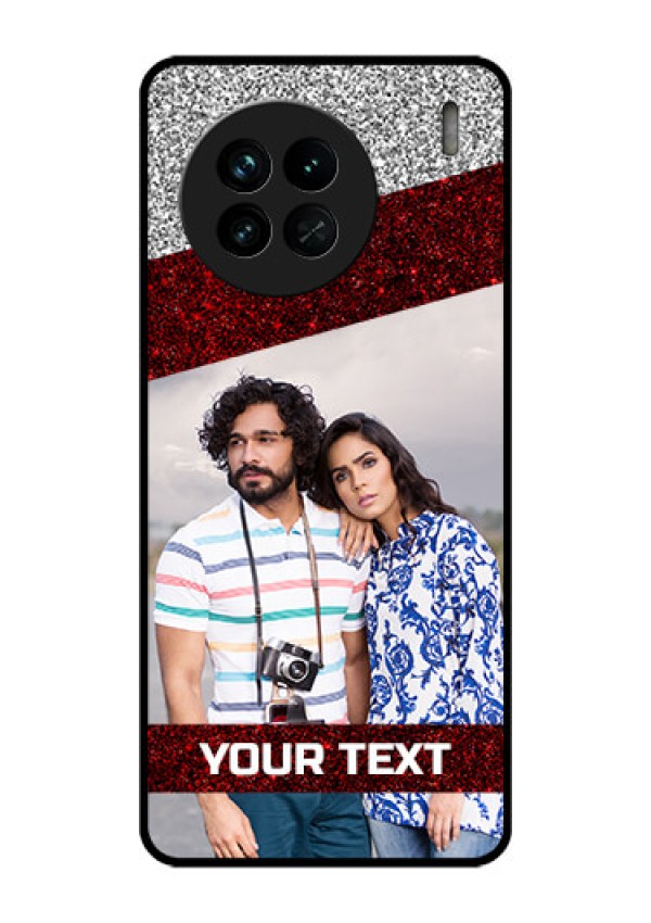 Vivo X90 5G Personalized Glass Phone Case - Image Holder with Glitter Strip Design