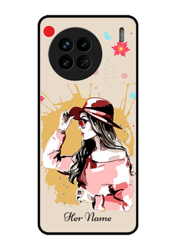 Vivo X90 5G Photo Printing on Glass Case - Women with pink hat Design