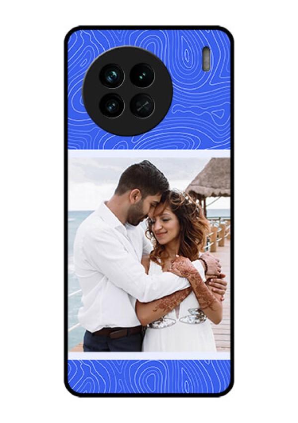 Vivo X90 5G Custom Glass Mobile Case - Curved line art with blue and white Design