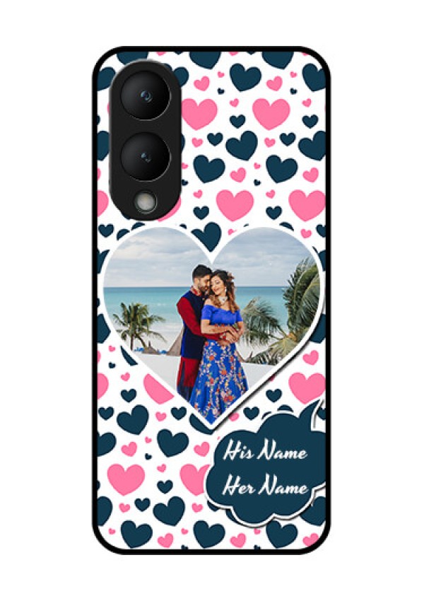 Vivo Y17s Custom Glass Phone Case - Pink & Blue Heart Design