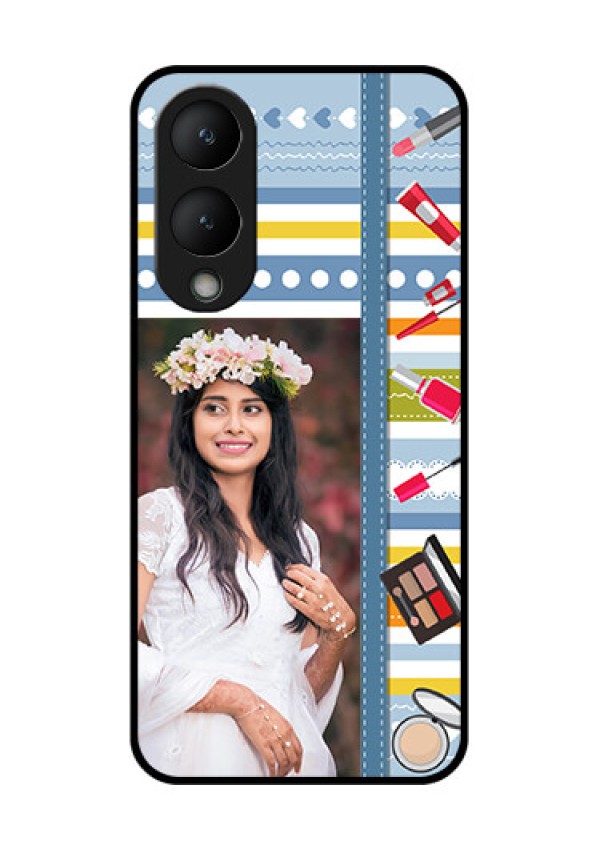 Vivo Y17s Custom Glass Phone Case - Makeup Icons Design
