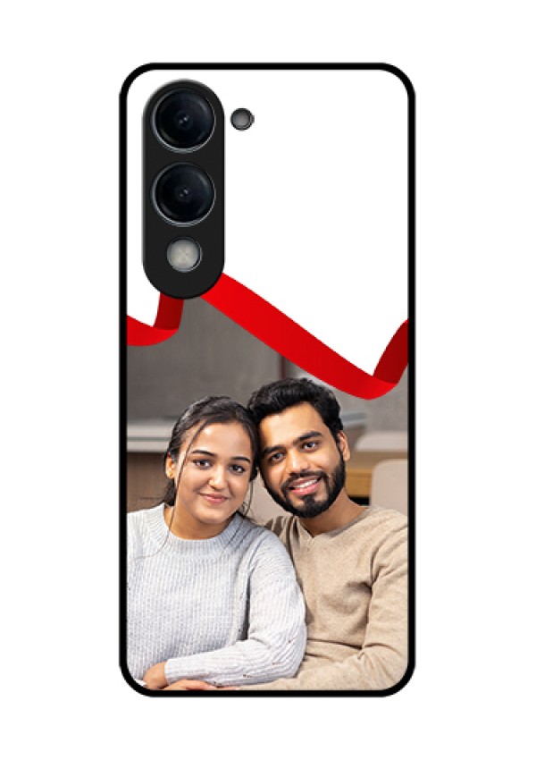 Vivo Y19 5G Custom Glass Phone Case - Red Ribbon Frame Design