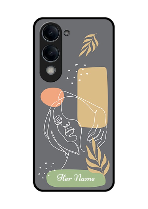 Vivo Y19 5G Custom Glass Phone Case - Gazing Woman Line Art Design