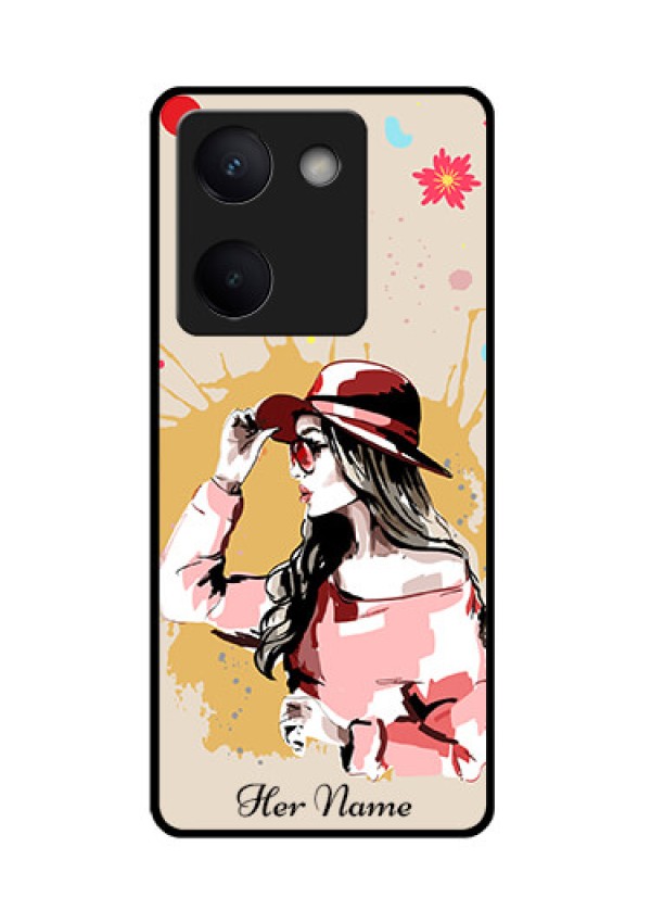 Vivo Y200 Pro 5G Custom Glass Phone Case - Women With Pink Hat Design