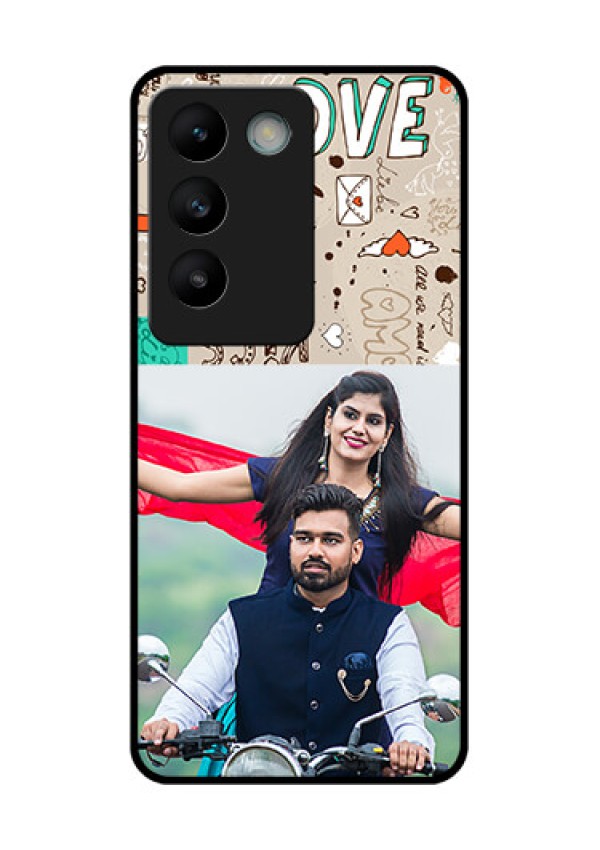 Vivo Y200E 5G Custom Glass Phone CaseLove Doodle Pattern