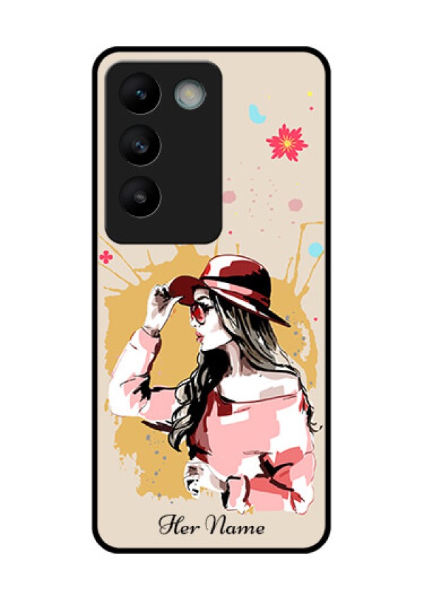 Vivo Y200E 5G Custom Glass Phone CaseWomen With Pink Hat Design