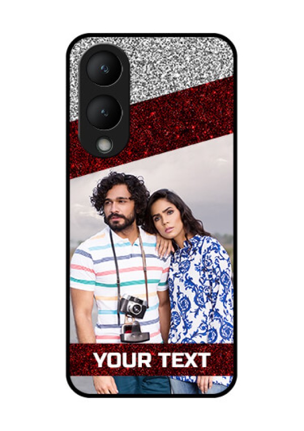 Vivo Y28 5G Custom Glass Phone Case - Image Holder With Glitter Strip Design