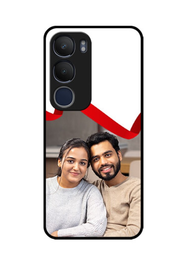Vivo Y29 5G Custom Glass Phone CaseRed Ribbon Frame Design