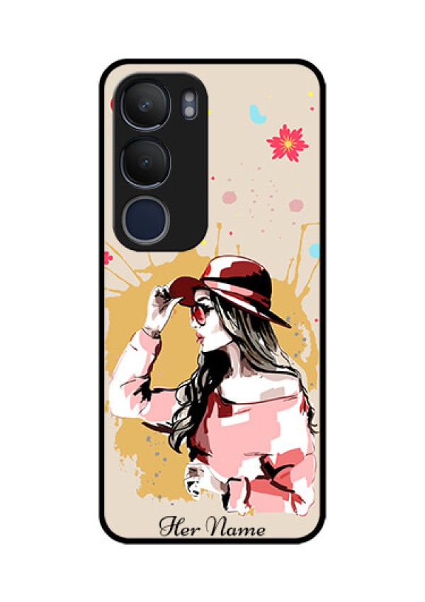Vivo Y29 5G Custom Glass Phone CaseWomen With Pink Hat Design