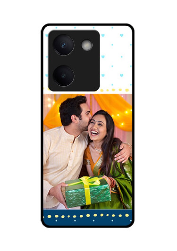 Vivo Y300 Plus 5G Custom Glass Phone Case - White And Blue Abstract Design