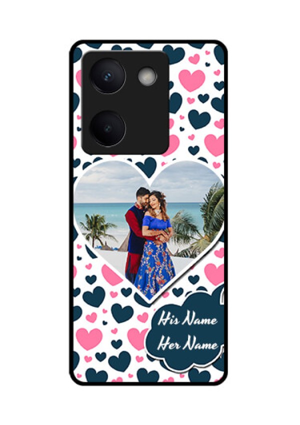 Vivo Y300 Plus 5G Custom Glass Phone Case - Pink and Blue Heart Design