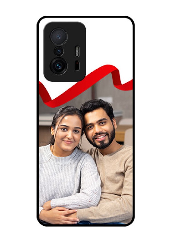 Xiaomi 11T Pro 5G Photo Printing on Glass Case - Red Ribbon Frame Design