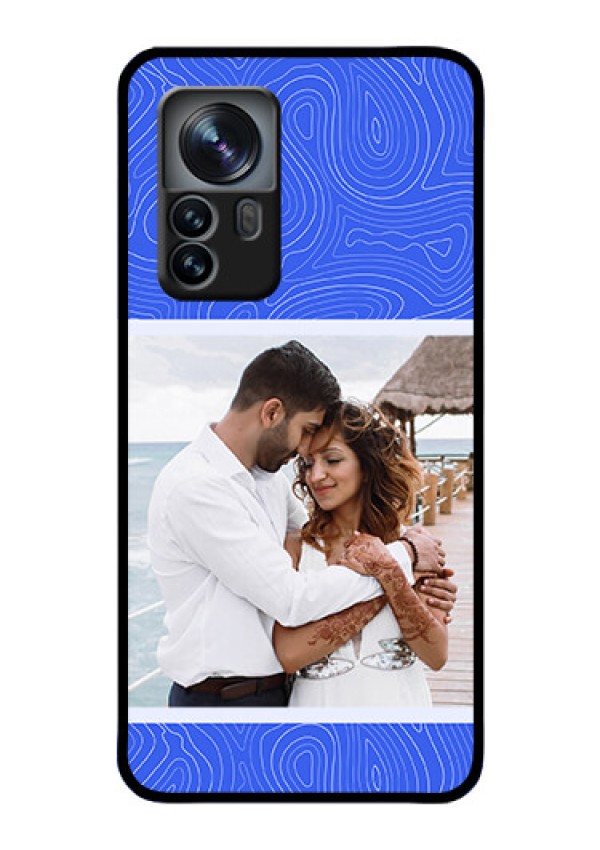 Xiaomi 12 Pro 5G Custom Glass Mobile Case - Curved line art with blue and white Design