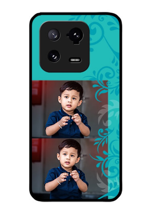 Xiaomi 13 Pro 5G Personalized Glass Phone Case - with Photo and Green Floral Design