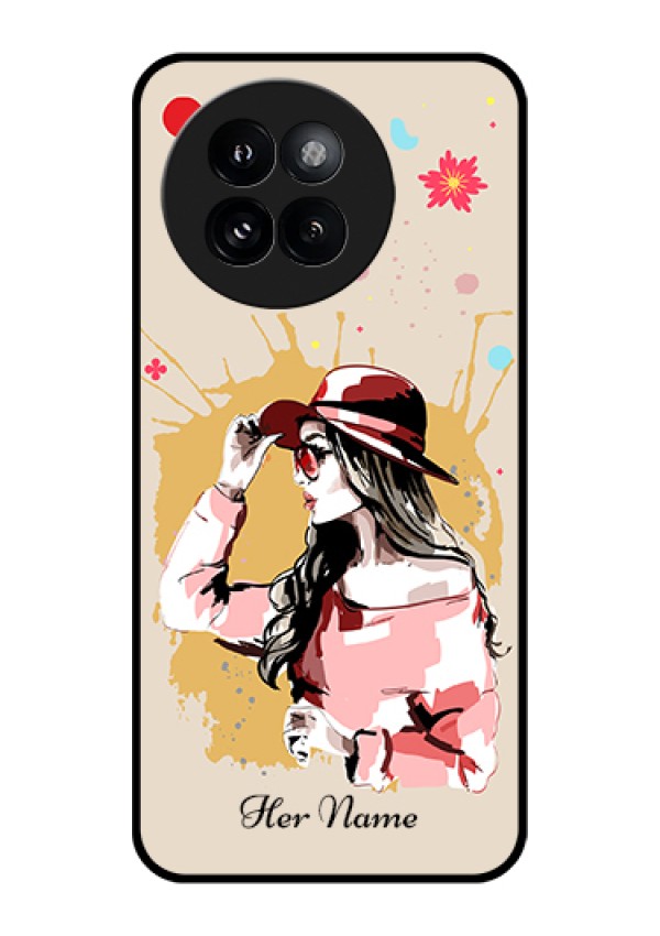 Xiaomi 14 Civi Custom Glass Phone Case - Women With Pink Hat Design