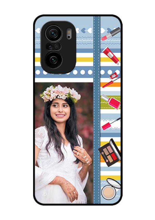 Mi 11x Pro 5G Personalized Glass Phone Case - Makeup Icons Design