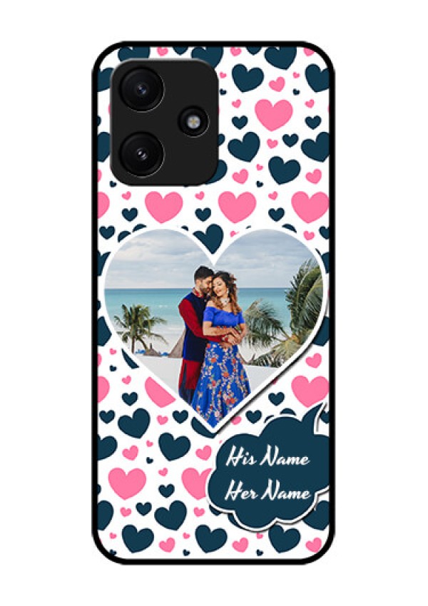 Xiaomi Redmi 12 5G Custom Glass Phone Case - Pink & Blue Heart Design