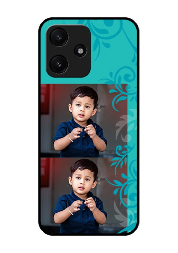 Xiaomi Redmi 12 5G Personalized Glass Phone Case - with Photo and Green Floral Design