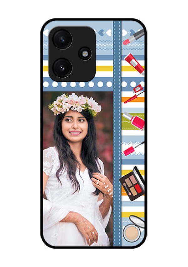 Xiaomi Redmi 12 5G Personalized Glass Phone Case - Makeup Icons Design