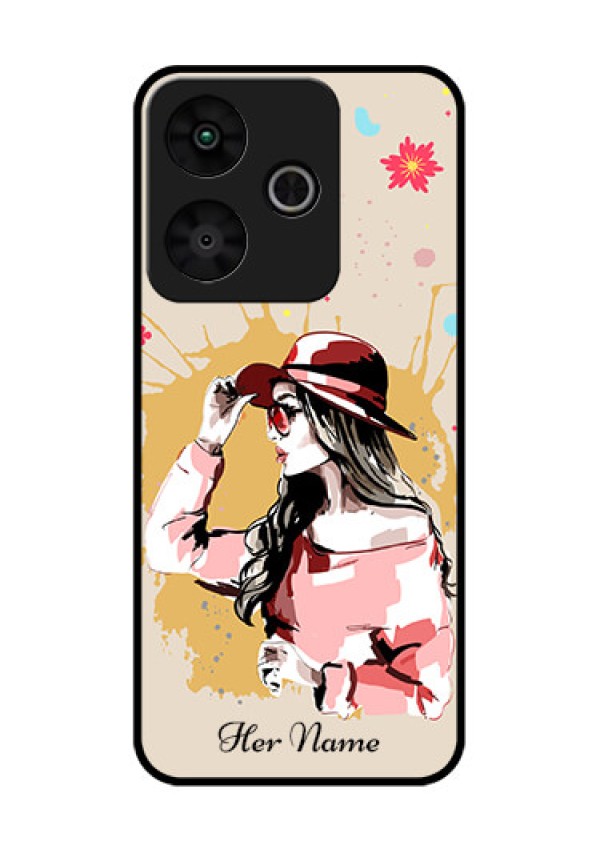 Redmi 13 5G Custom Glass Phone CaseWomen With Pink Hat Design