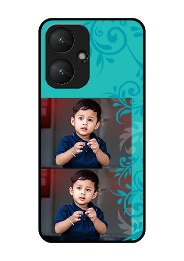 Xiaomi Redmi 13C 5G Custom Glass Phone Case - With Photo And Green Floral Design