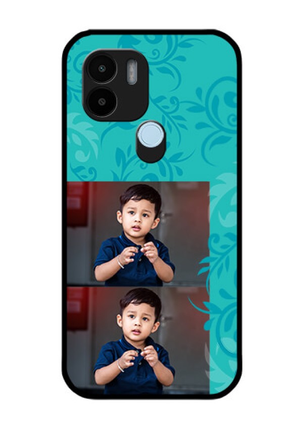 Xiaomi Redmi A2 Plus Personalized Glass Phone Case - with Photo and Green Floral Design