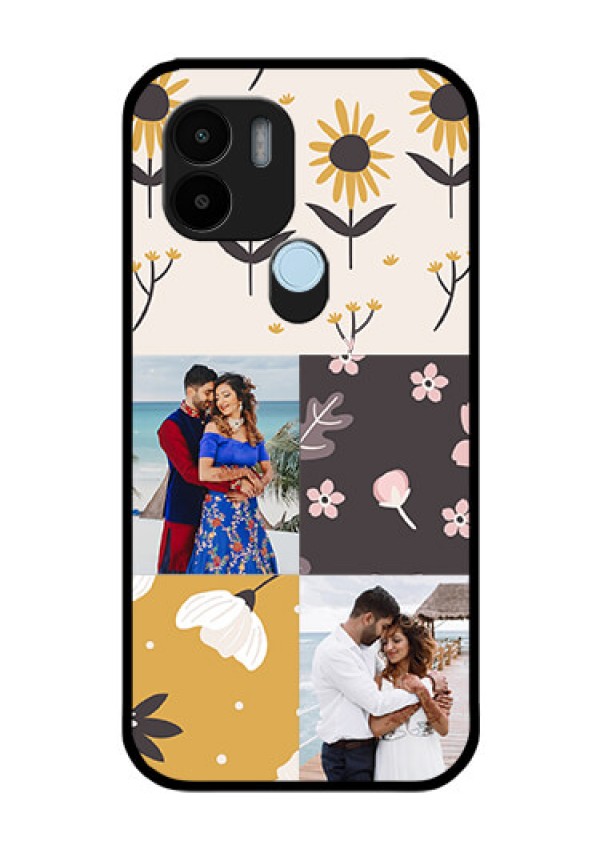 Xiaomi Redmi A2 Plus Photo Printing on Glass Case - 3 Images with Floral Design