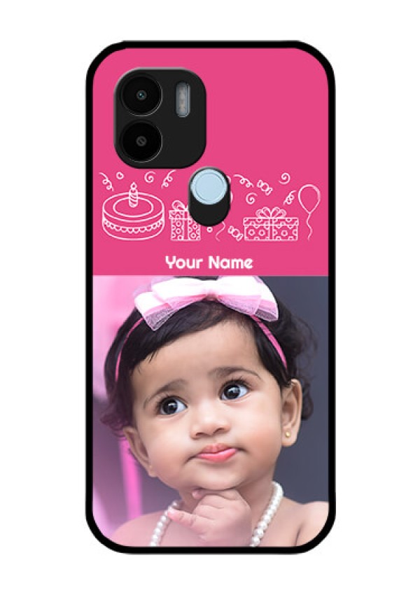 Xiaomi Redmi A2 Plus Photo Printing on Glass Case - with Birthday Line Art Design