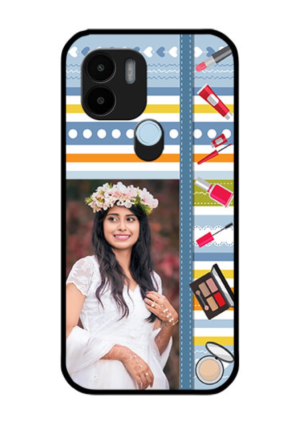 Xiaomi Redmi A2 Plus Personalized Glass Phone Case - Makeup Icons Design