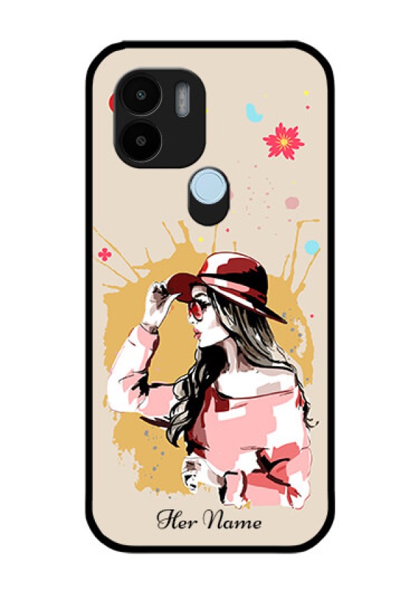 Xiaomi Redmi A2 Plus Photo Printing on Glass Case - Women with pink hat Design