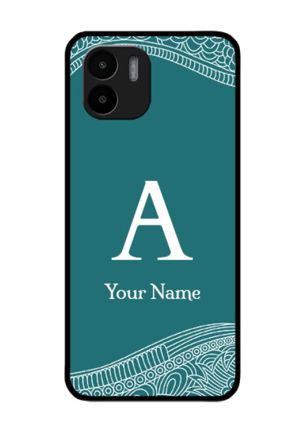 Xiaomi Redmi A2 Personalized Glass Phone Case - line art pattern with custom name Design
