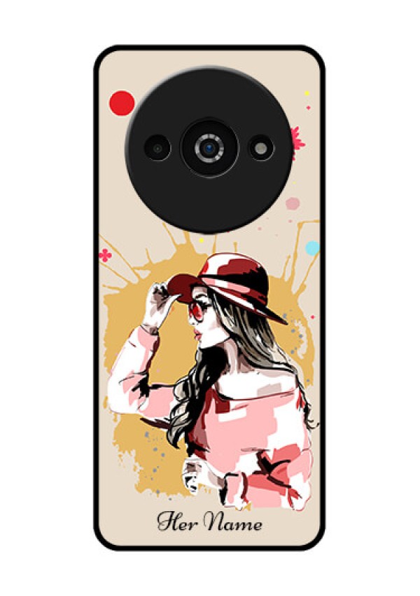 Xiaomi Redmi A3 Custom Glass Phone Case - Women With Pink Hat Design