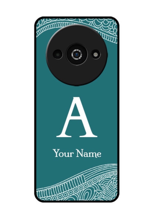 Redmi A3X Custom Glass Phone Case - Line Art Pattern With Custom Name Design