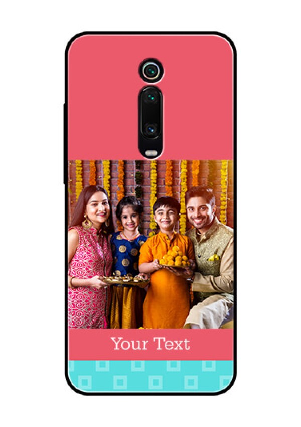Redmi K20 Pro Personalized Glass Phone Case  - Peach & Blue Color Design