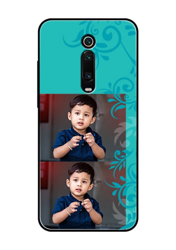 Redmi K20 Pro Personalized Glass Phone Case  - with Photo and Green Floral Design 