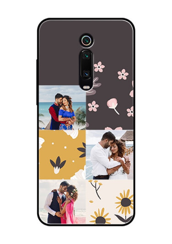 Redmi K20 Pro Photo Printing on Glass Case  - 3 Images with Floral Design