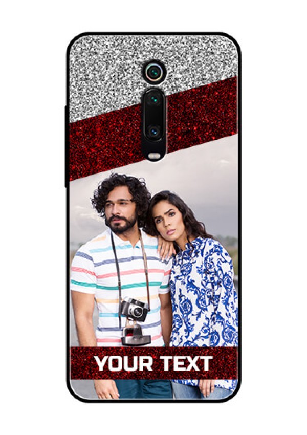 Redmi K20 Pro Personalized Glass Phone Case  - Image Holder with Glitter Strip Design